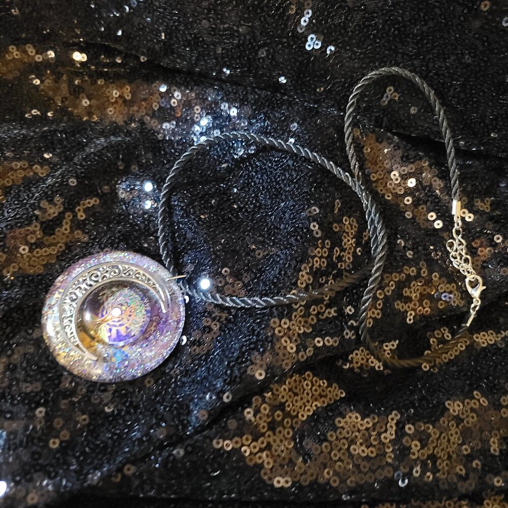 Tree Of Life Resin Silver Crescent Pendant